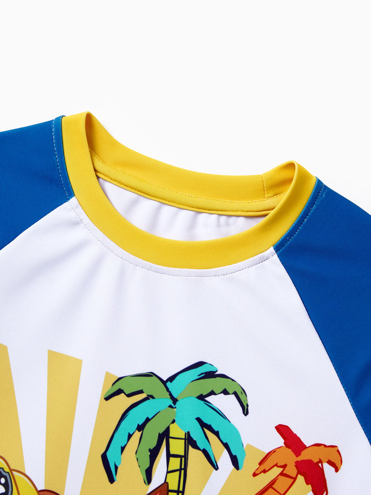 PAW Patrol Toddler Boys 2pcs Chase/Rubble UPF50+ Animal Pattern Tops and Trunks Swimsuit Deep Blue