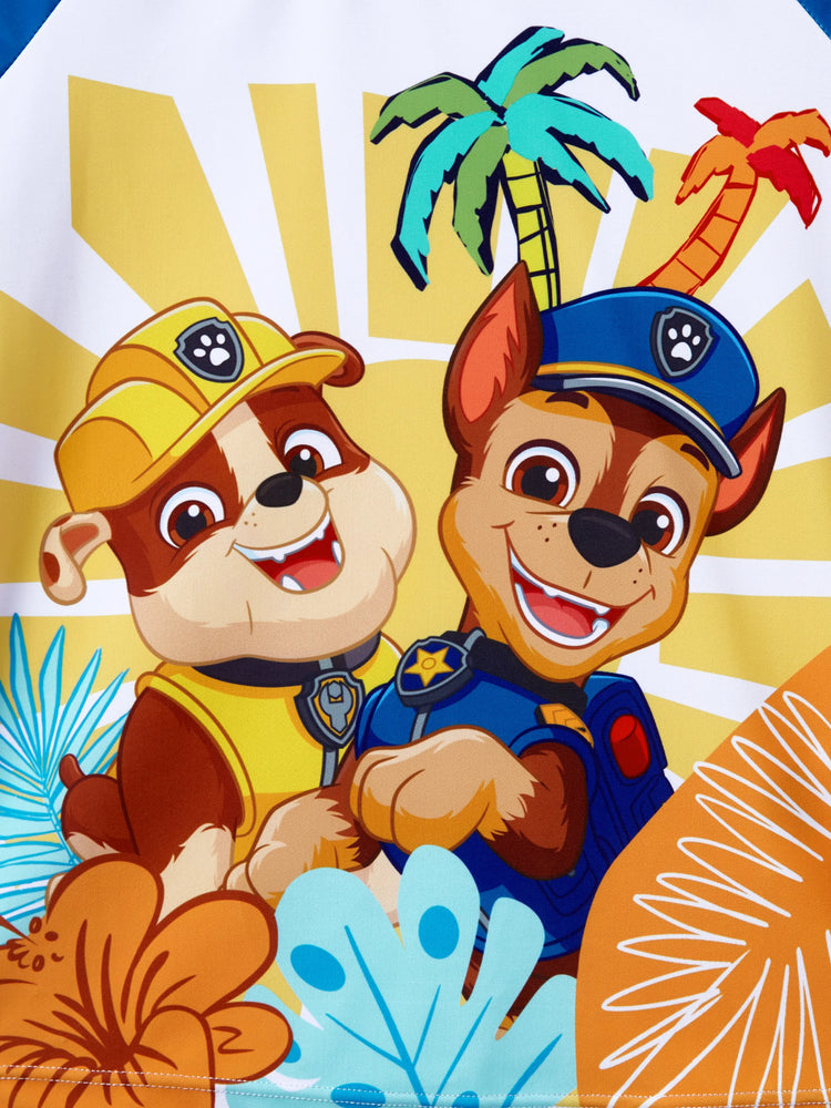 PAW Patrol Toddler Boys 2pcs Chase/Rubble UPF50+ Animal Pattern Tops and Trunks Swimsuit Deep Blue