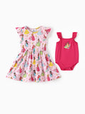 Disney Princess Baby Girl Bamboo 2-Pack Dress and Romper Set Hot Pink