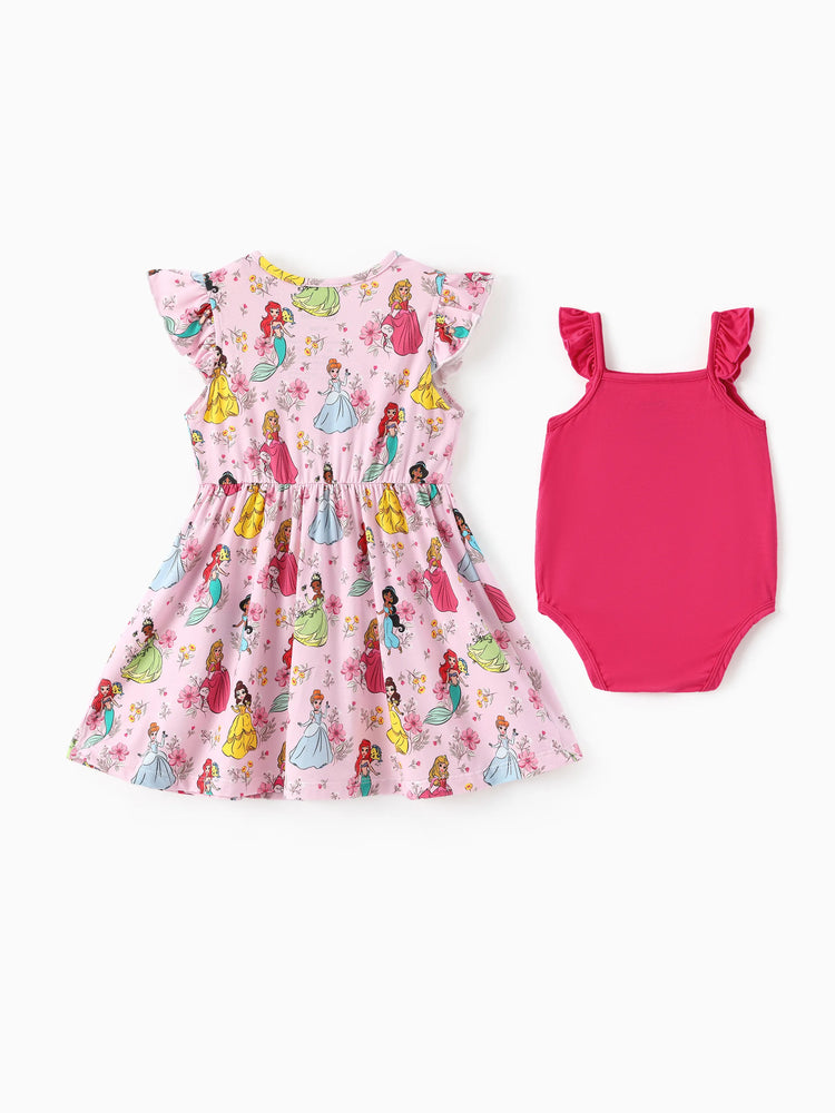 Disney Princess Baby Girl Bamboo 2-Pack Dress and Romper Set Hot Pink