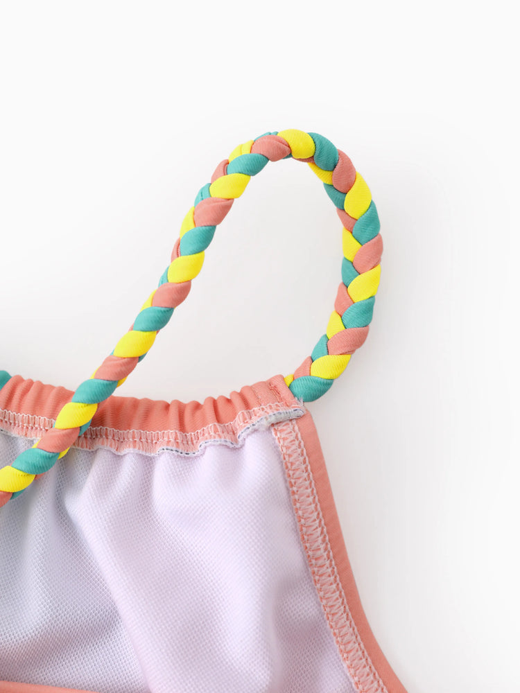 Disney Princess Toddler/Kid Girl Moana Big Pattern /Floral Allover Print Off-shoulder Swimsuit Coral  Coral