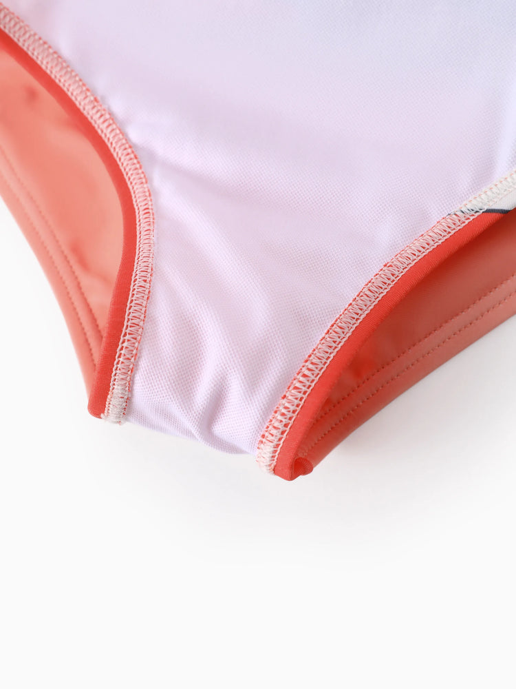 Disney Princess Toddler/Kid Girl Moana Big Pattern /Floral Allover Print Off-shoulder Swimsuit Coral  Coral