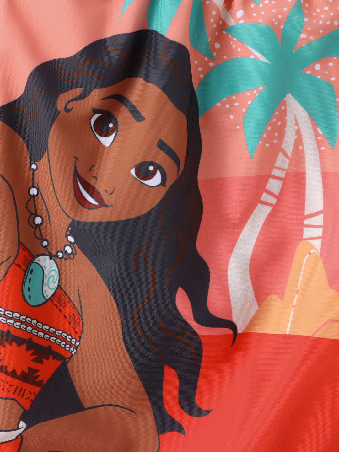 Disney Princess Toddler/Kid Girl Moana UPF50+ Big Pattern /Floral Allover Print Off-shoulder Swimsuit Coral  Coral