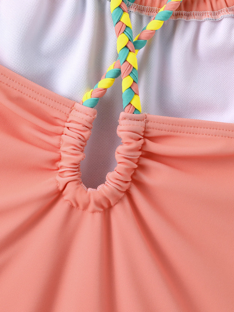 Disney Princess Toddler/Kid Girl Moana Big Pattern /Floral Allover Print Off-shoulder Swimsuit Coral  Coral