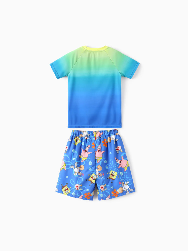 SpongeBob SquarePants Toddler/Kid Boy 2pcs Ocean-themed Print Tops and Trunks Swimsuit  Blue