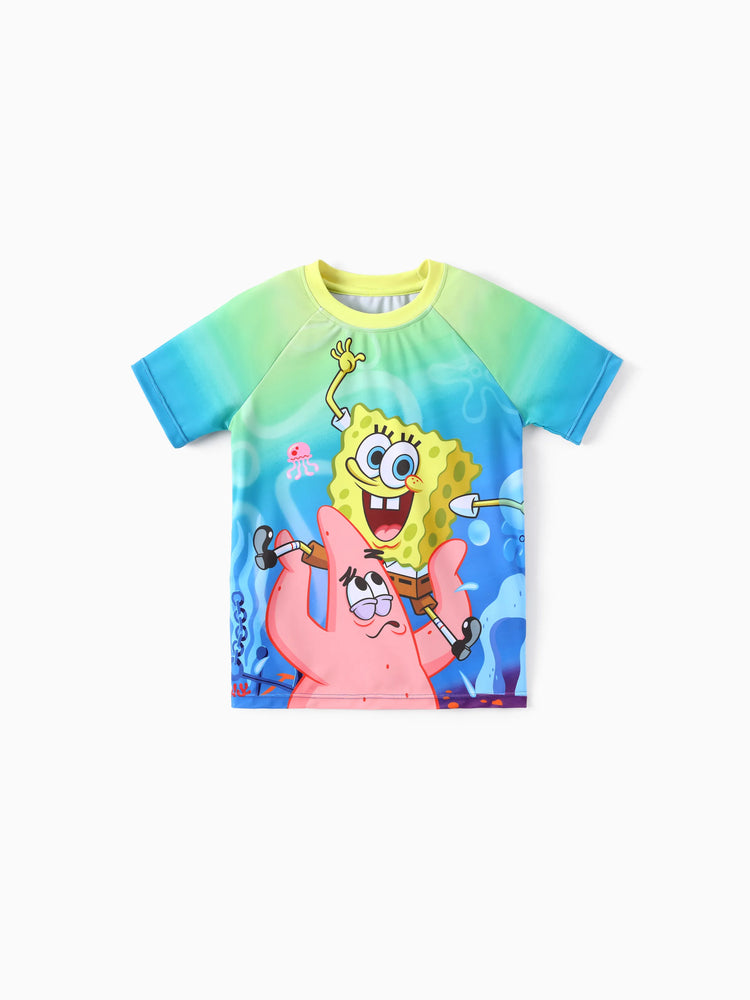 SpongeBob SquarePants Toddler/Kid Boy 2pcs Ocean-themed Print Tops and Trunks Swimsuit  Blue