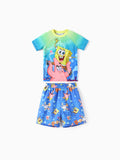 SpongeBob SquarePants Toddler/Kid Boy 2pcs Ocean-themed Print Tops and Trunks Swimsuit  Blue