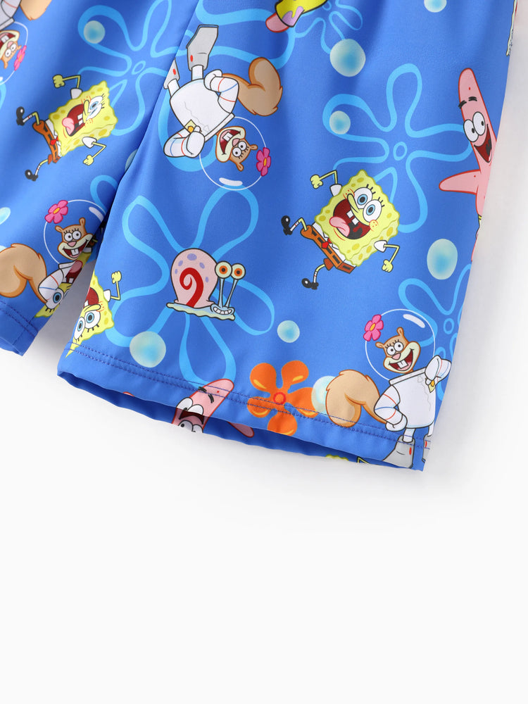 SpongeBob SquarePants Toddler/Kid Boy 2pcs Ocean-themed Print Tops and Trunks Swimsuit  Blue