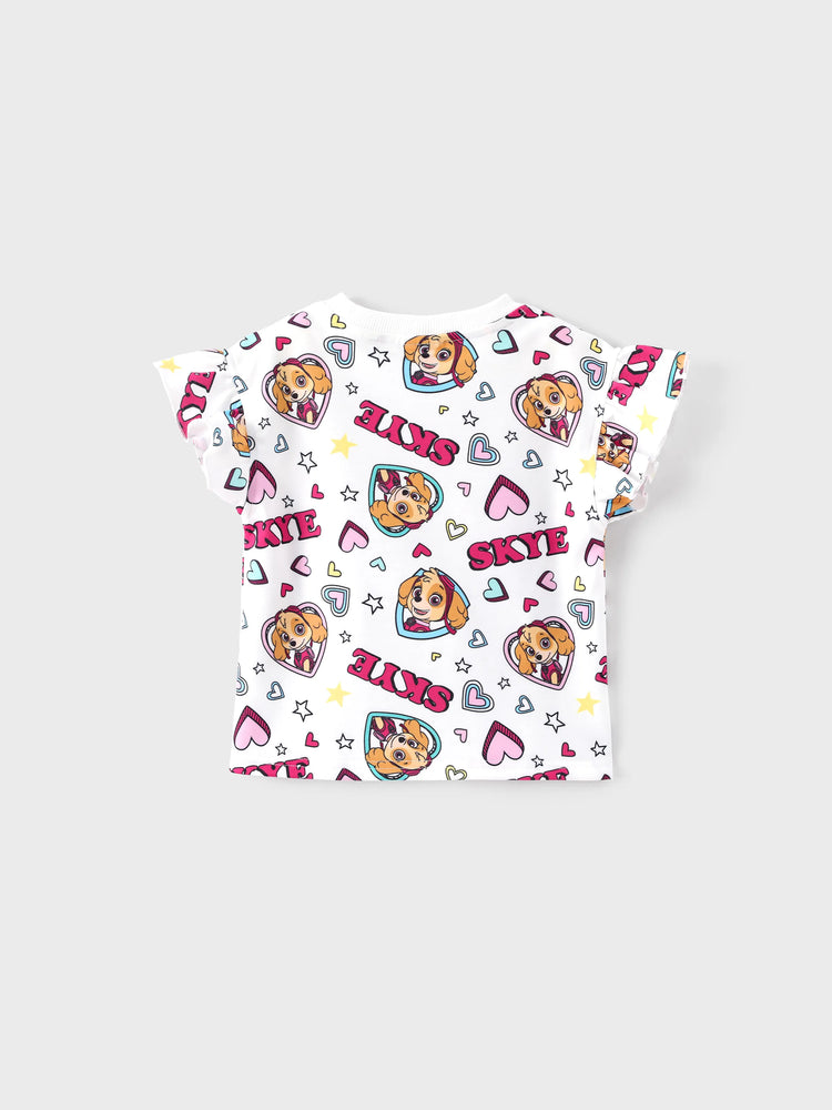 PAW Patrol Toddler Girl 2pcs Skye Ruffled Allover Print Top and Skirt Set  White
