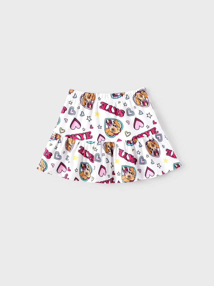PAW Patrol Toddler Girl 2pcs Skye Ruffled Allover Print Top and Skirt Set  White