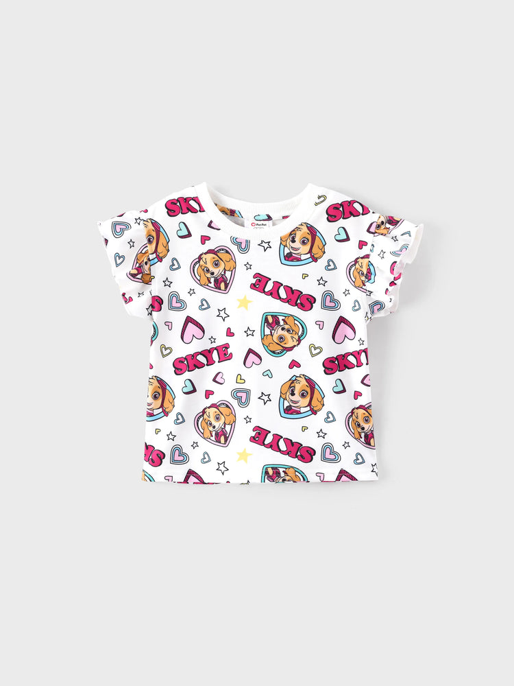 PAW Patrol Toddler Girl 2pcs Skye Ruffled Allover Print Top and Skirt Set  White