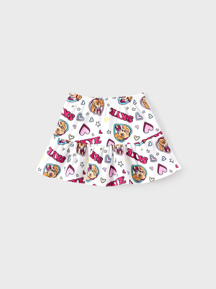 PAW Patrol Toddler Girl 2pcs Skye Ruffled Allover Print Top and Skirt Set  White