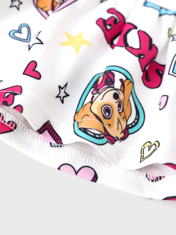 PAW Patrol Toddler Girl 2pcs Skye Ruffled Allover Print Top and Skirt Set  White