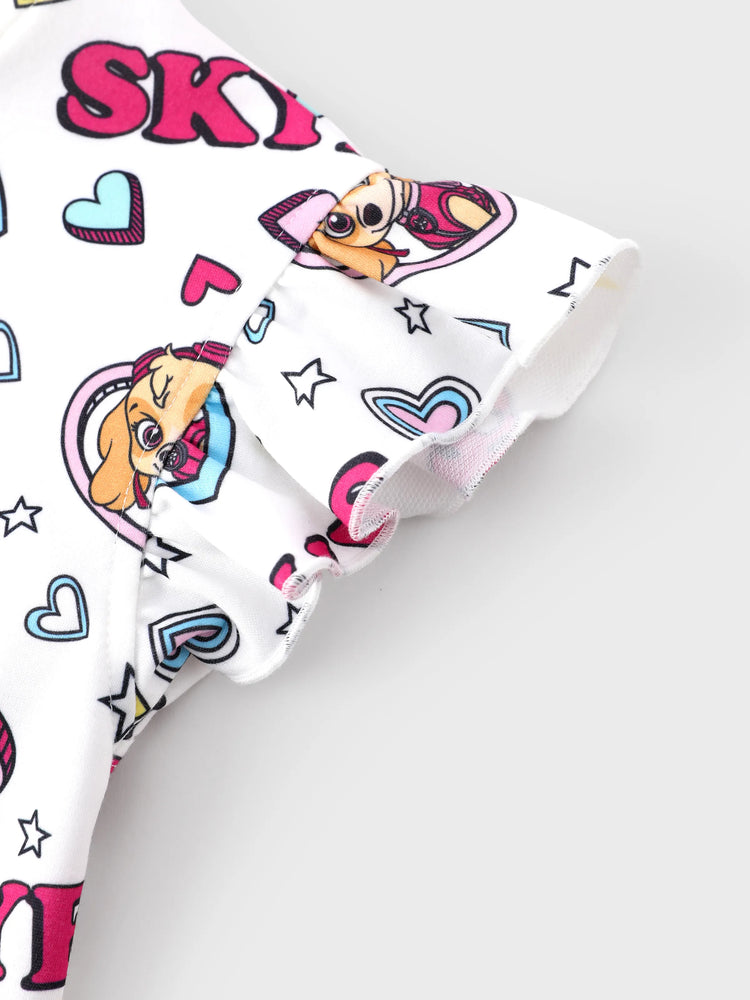 PAW Patrol Toddler Girl 2pcs Skye Ruffled Allover Print Top and Skirt Set  White