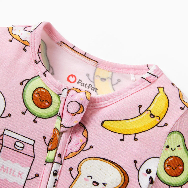 Kids Baby / Girl Bamboo Pajamas With Childlike Print (Snug-Fitting) Peach  Pink