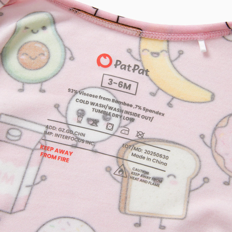 Kids Baby / Girl Bamboo Pajamas With Childlike Print (Snug-Fitting) Peach  Pink