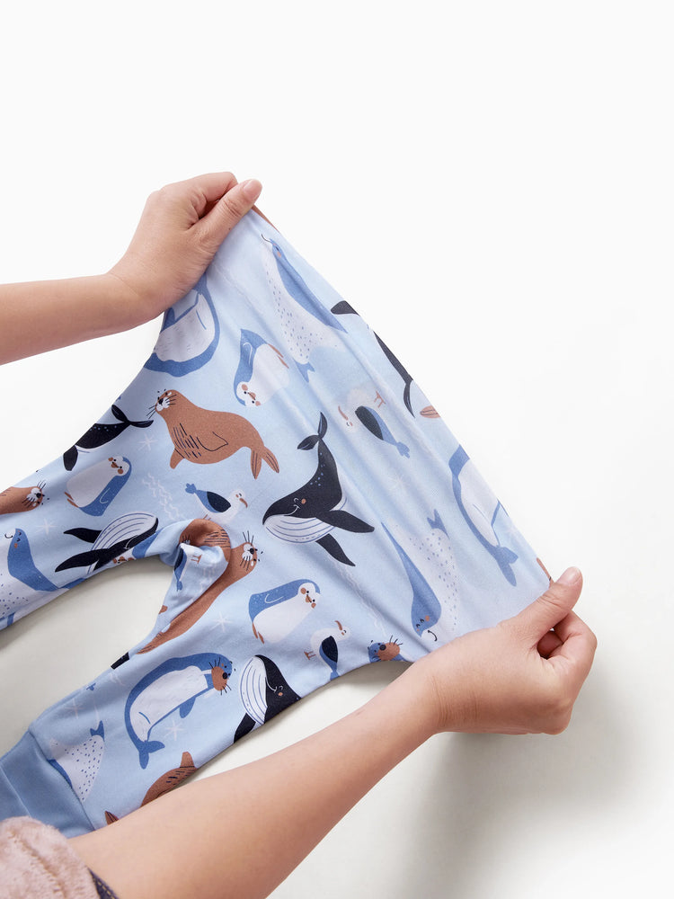 Bamboo Baby Boy/Girl Animal Printed 2-Way Zip Onesies Anti Slip Long-sleeve Footie with Hairband Royal Blue