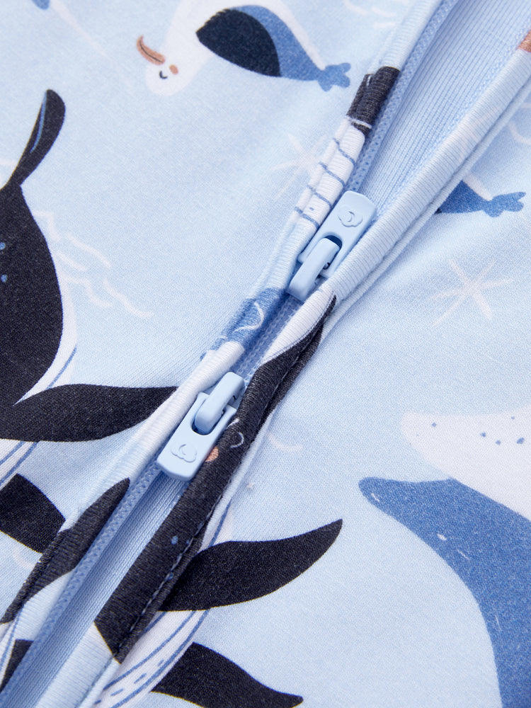 Bamboo Baby Boy/Girl Animal Printed 2-Way Zip Onesies Anti Slip Long-sleeve Footie with Hairband Royal Blue