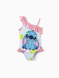Disney Stitch Toddler/Kid Girl UPF50+ One-shoulder Ruffle Swimsuit Coral
