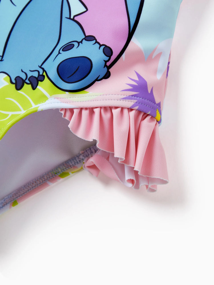 Disney Stitch Toddler/Kid Girl UPF50+ One-shoulder Ruffle Swimsuit Coral