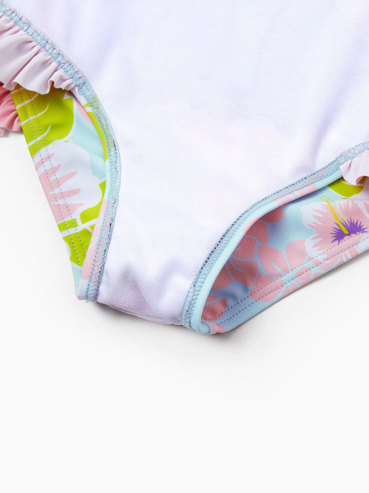 Disney Stitch Toddler/Kid Girl UPF50+ One-shoulder Ruffle Swimsuit Coral