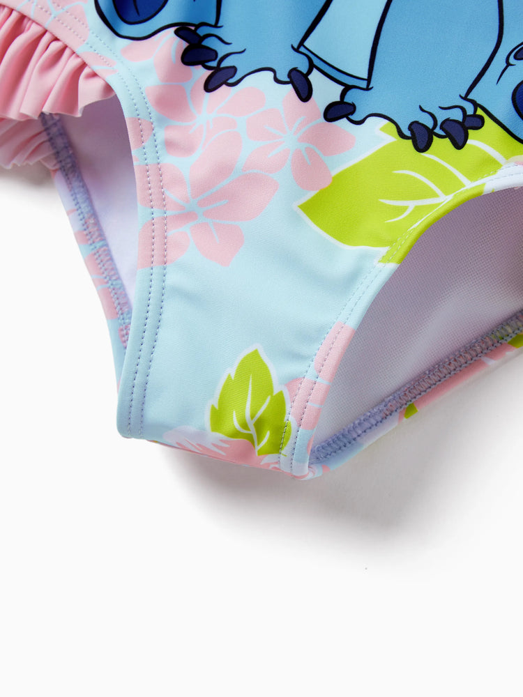 Disney Stitch Toddler/Kid Girl UPF50+ One-shoulder Ruffle Swimsuit Coral