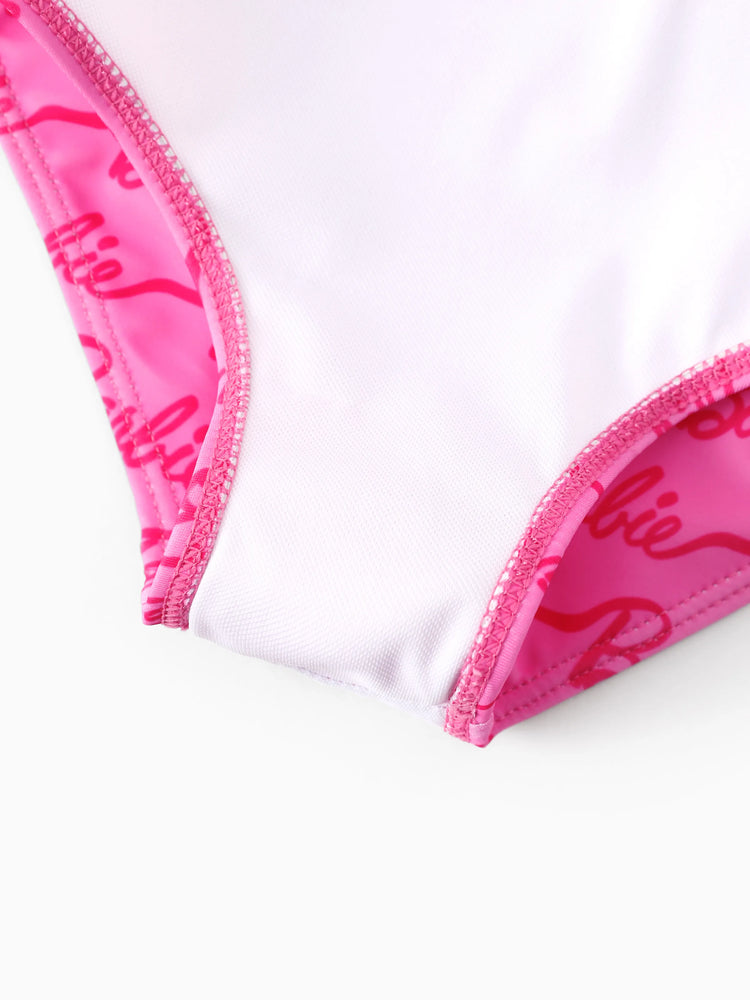 Barbie Toddler/Kid Girl 1pc One-shoulder Asymmetric Allover Print Swimsuit  Hot Pink