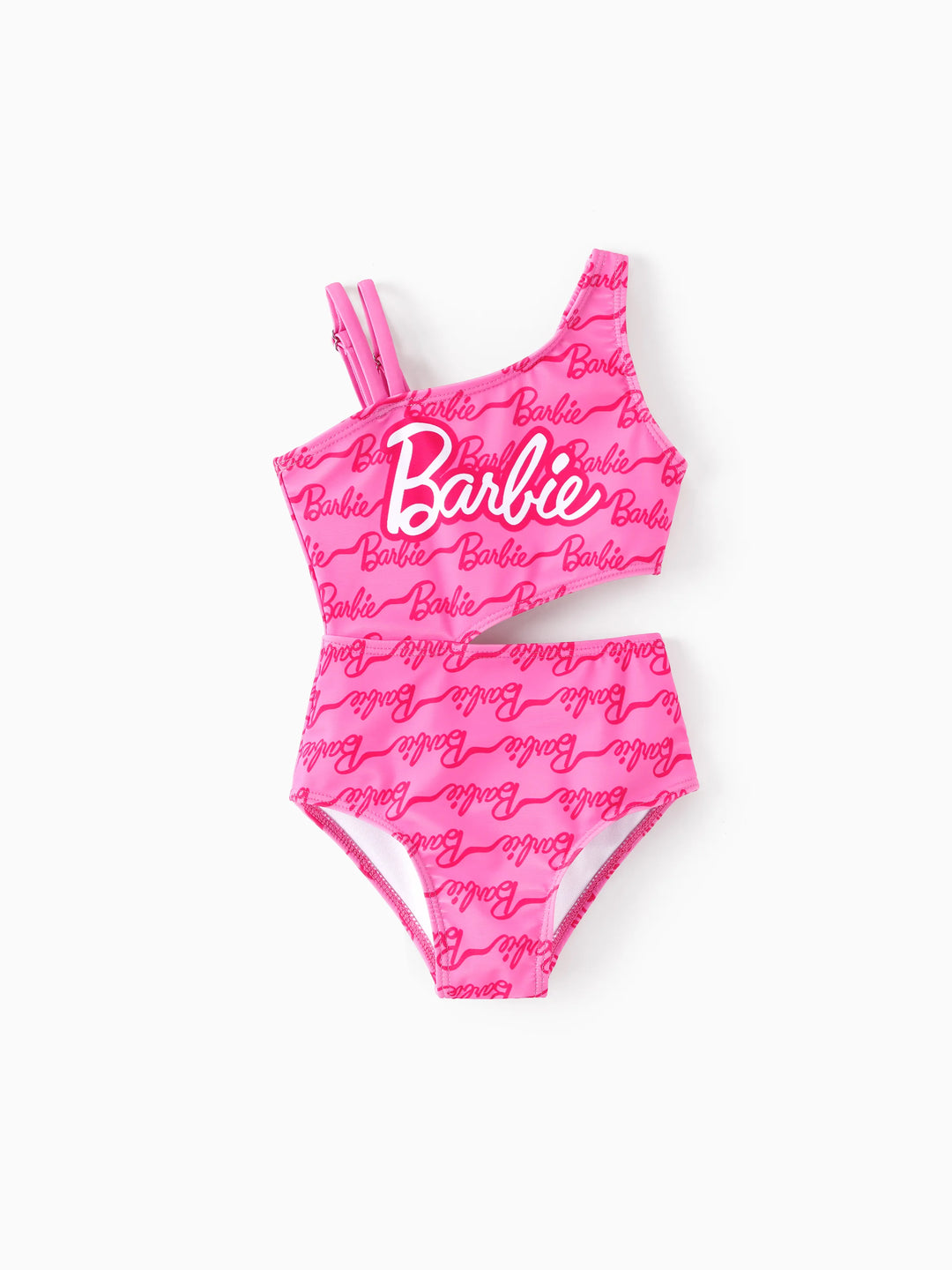 Barbie Toddler/Kid Girl UPF50+ One-shoulder Allover Print Swimsuit Hot Pink