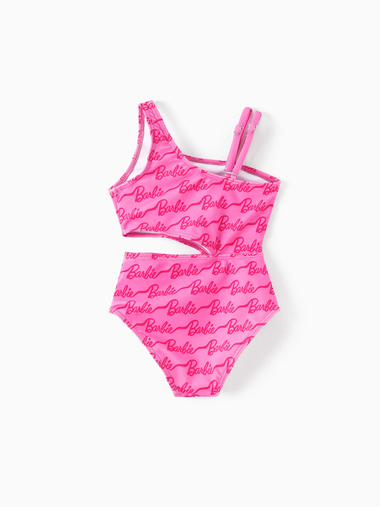 Barbie Toddler/Kid Girl 1pc One-shoulder Asymmetric Allover Print Swimsuit  Hot Pink