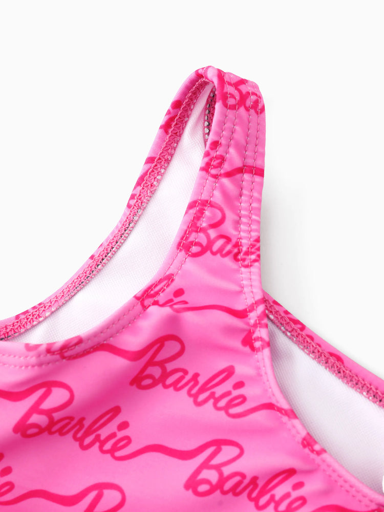 Barbie Toddler/Kid Girl 1pc One-shoulder Asymmetric Allover Print Swimsuit  Hot Pink