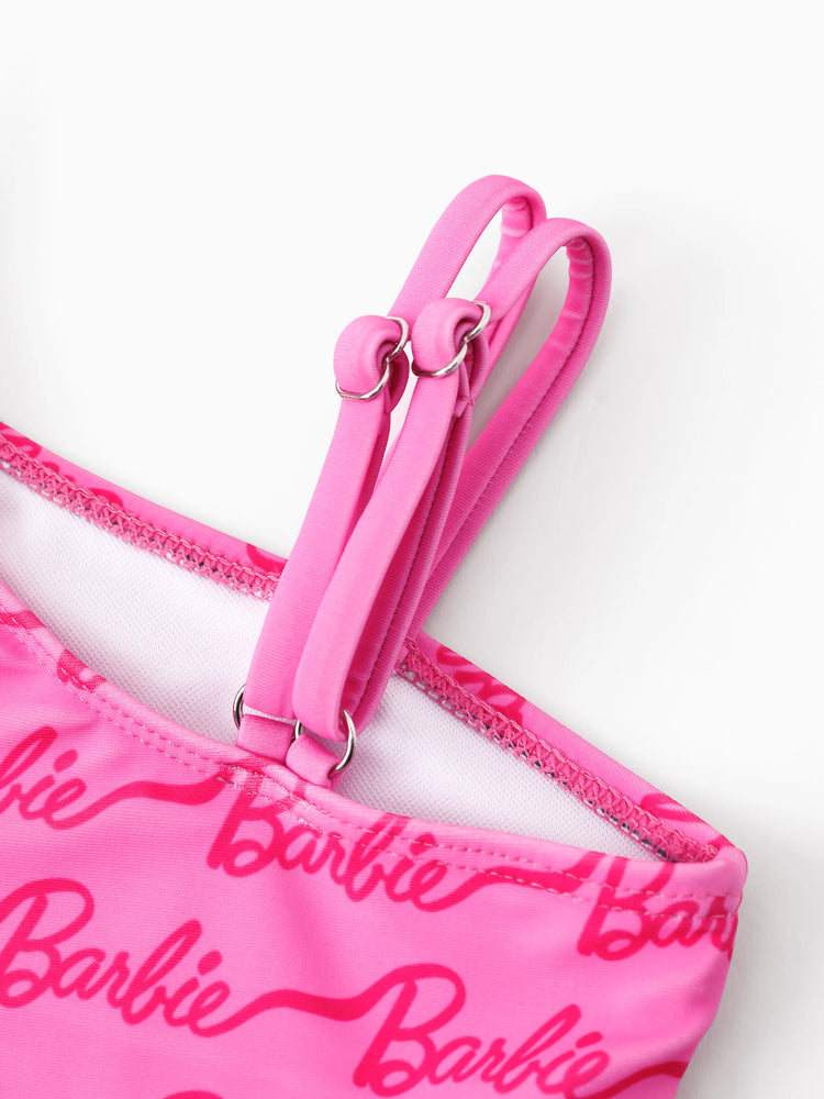 Barbie Toddler/Kid Girl 1pc One-shoulder Asymmetric Allover Print Swimsuit  Hot Pink