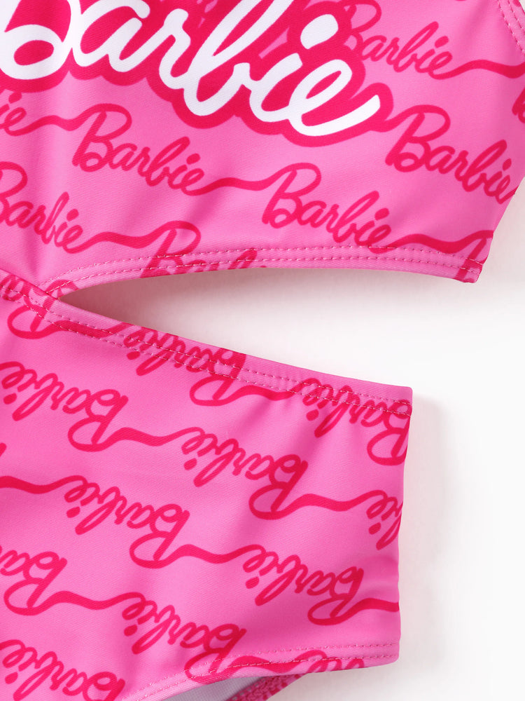 Barbie Toddler/Kid Girl 1pc One-shoulder Asymmetric Allover Print Swimsuit  Hot Pink