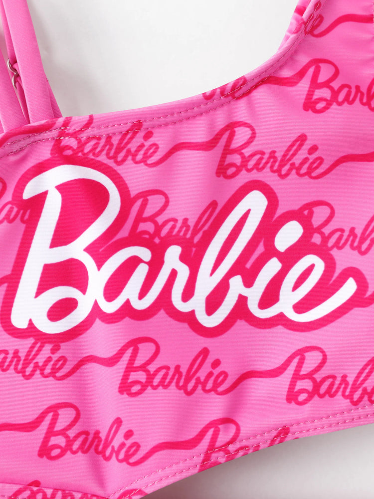 Barbie Toddler/Kid Girl 1pc One-shoulder Asymmetric Allover Print Swimsuit  Hot Pink