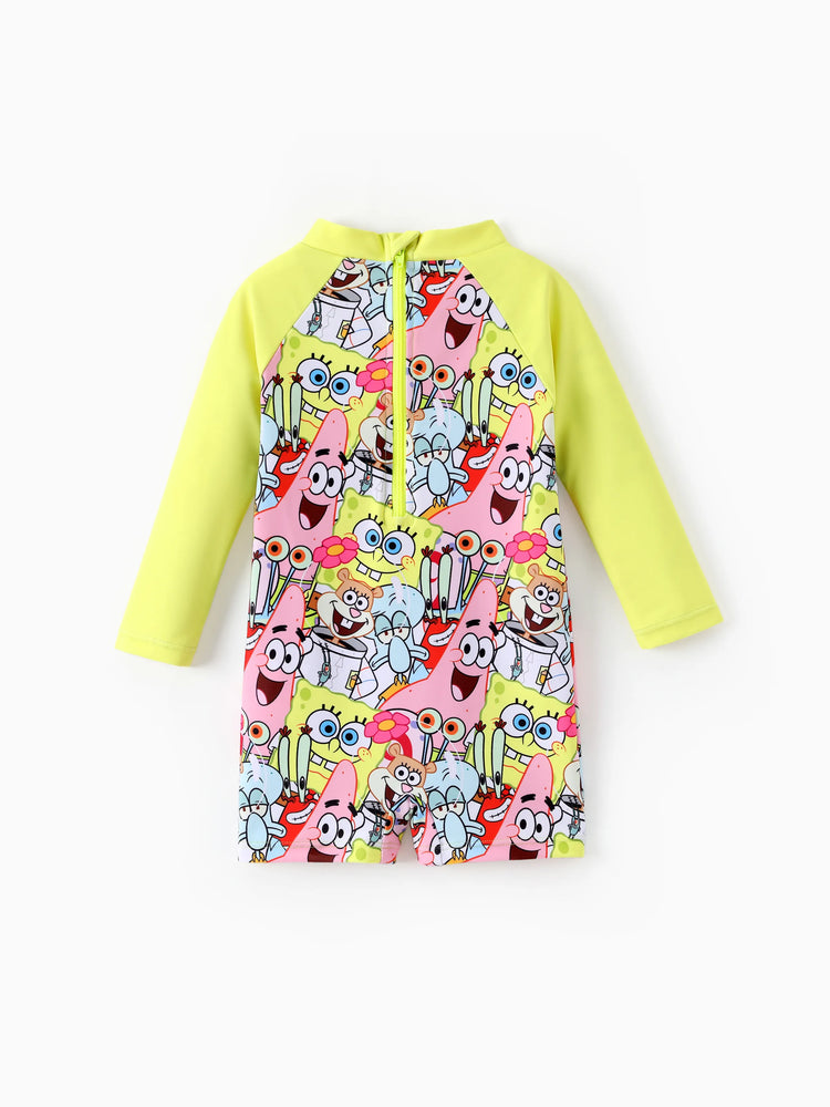 SpongeBob SquarePants Baby/Toddler Girl UPF50+ Colorblock Allover Print Swimsuit  Multi-color