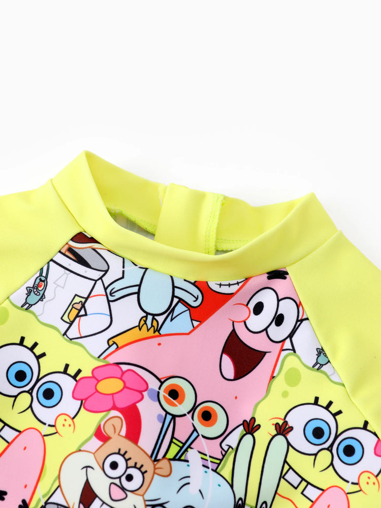 SpongeBob SquarePants Baby/Toddler Girl UPF50+ Colorblock Allover Print Swimsuit  Multi-color