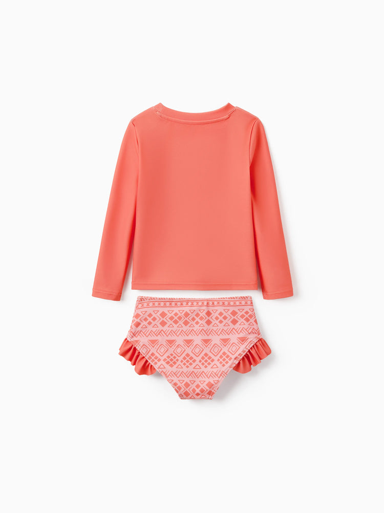 Disney Princess Toddler/Kid Girl 2pcs Moana Ruffled Long-sleeve Swimsuit Orange Red
