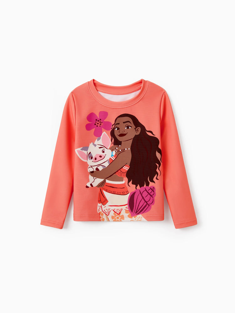 Disney Princess Toddler/Kid Girl 2pcs Moana Ruffled Long-sleeve Swimsuit Orange Red