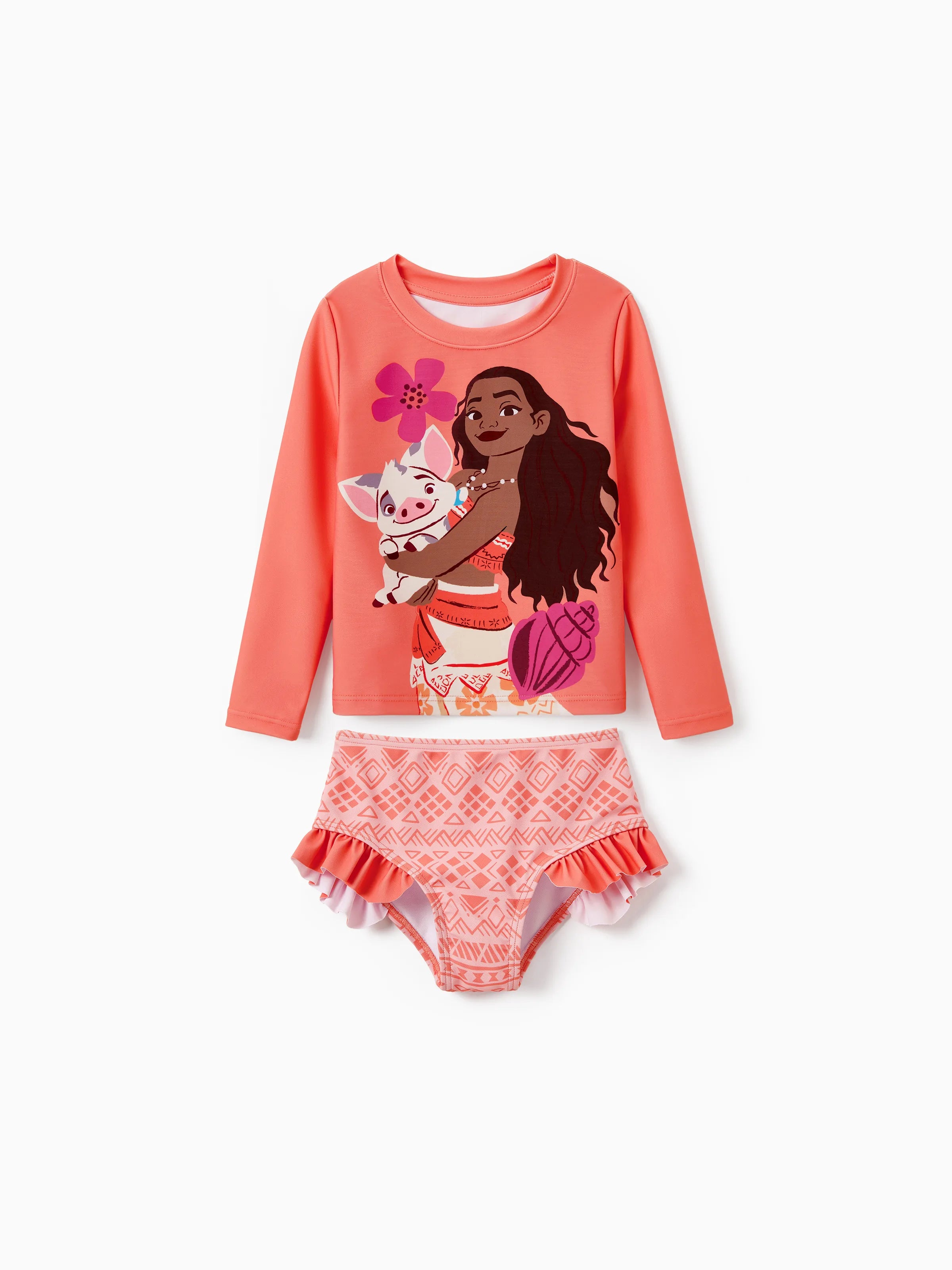 Disney Princess Toddler/Kid Girl 2pcs Moana UPF50+ Ruffled Long-sleeve - PatPat Disney Princess Toddler/Kid Girl 2pcs Moana UPF50+ Ruffled Long-sleeve - PatPat