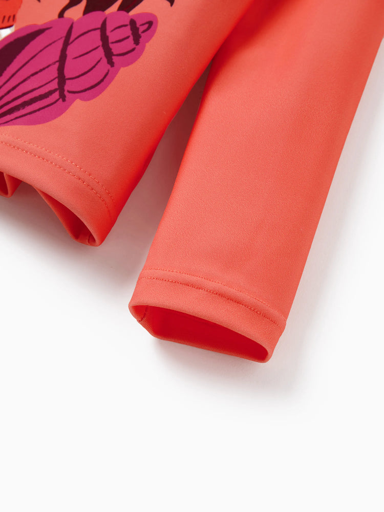 Disney Princess Toddler/Kid Girl 2pcs Moana Ruffled Long-sleeve Swimsuit Orange Red