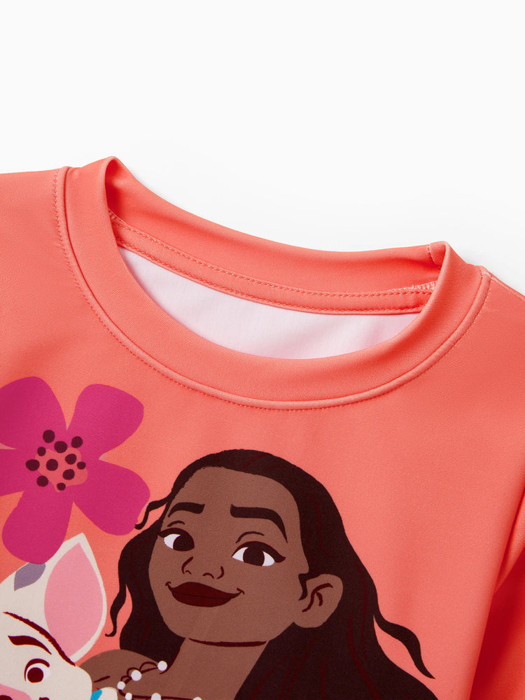 Disney Princess Toddler/Kid Girl 2pcs Moana Ruffled Long-sleeve Swimsuit Orange Red