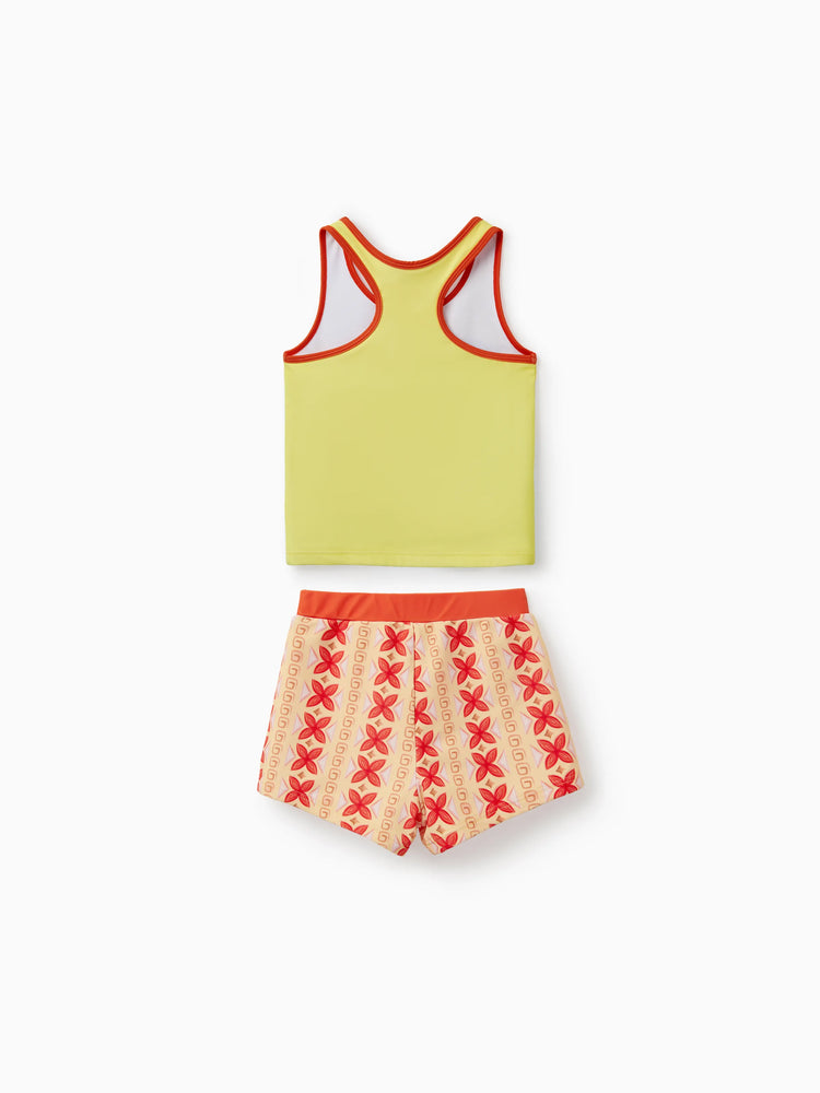 Disney Princess Toddler/Kid Girl 2pcs Moana UPF50+ Floral Print Top and Trunks Swimsuit Set Orange