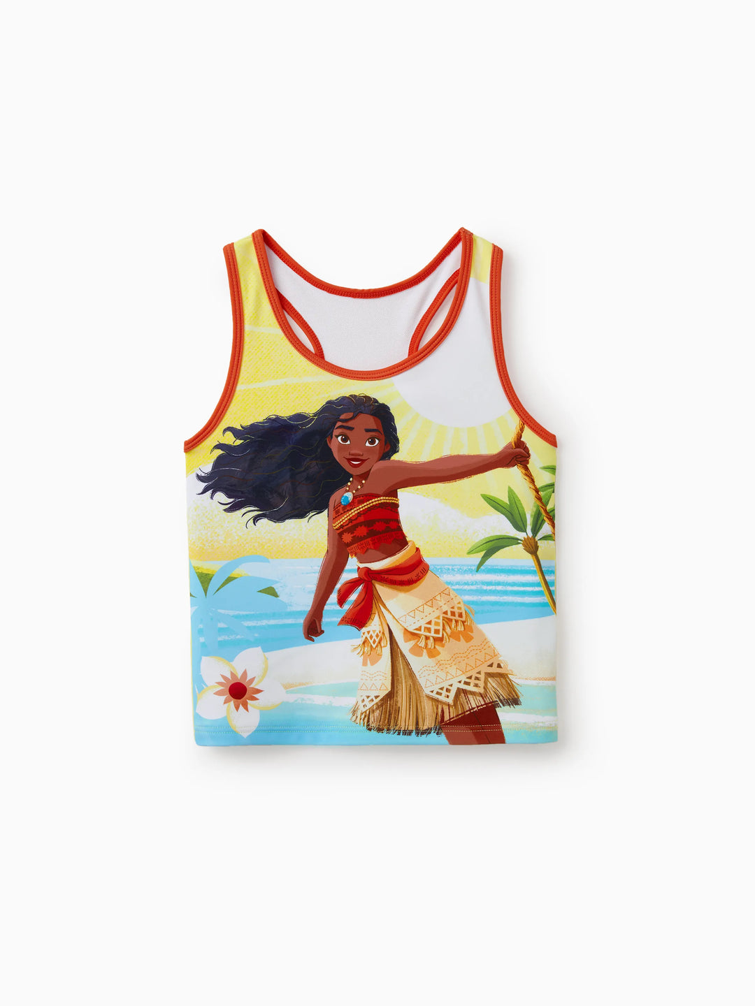 Disney Princess Toddler/Kid Girl 2pcs Moana UPF50+ Floral Print Top and Trunks Swimsuit Set Orange