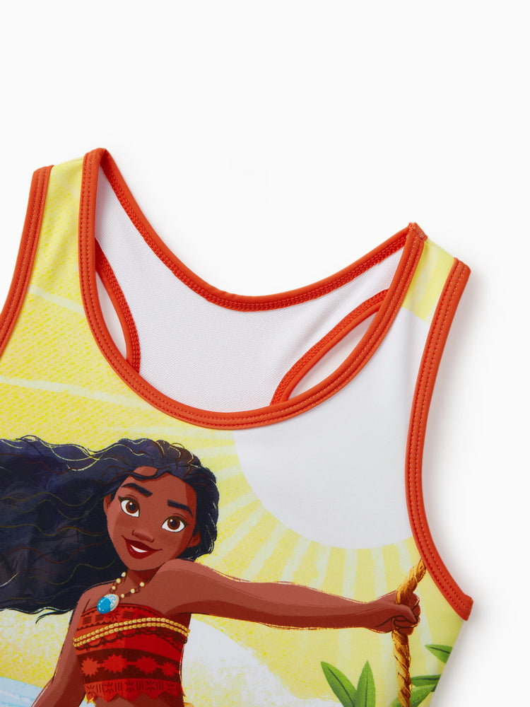 Disney Princess Toddler/Kid Girl 2pcs Moana UPF50+ Floral Print Top and Trunks Swimsuit Set Orange