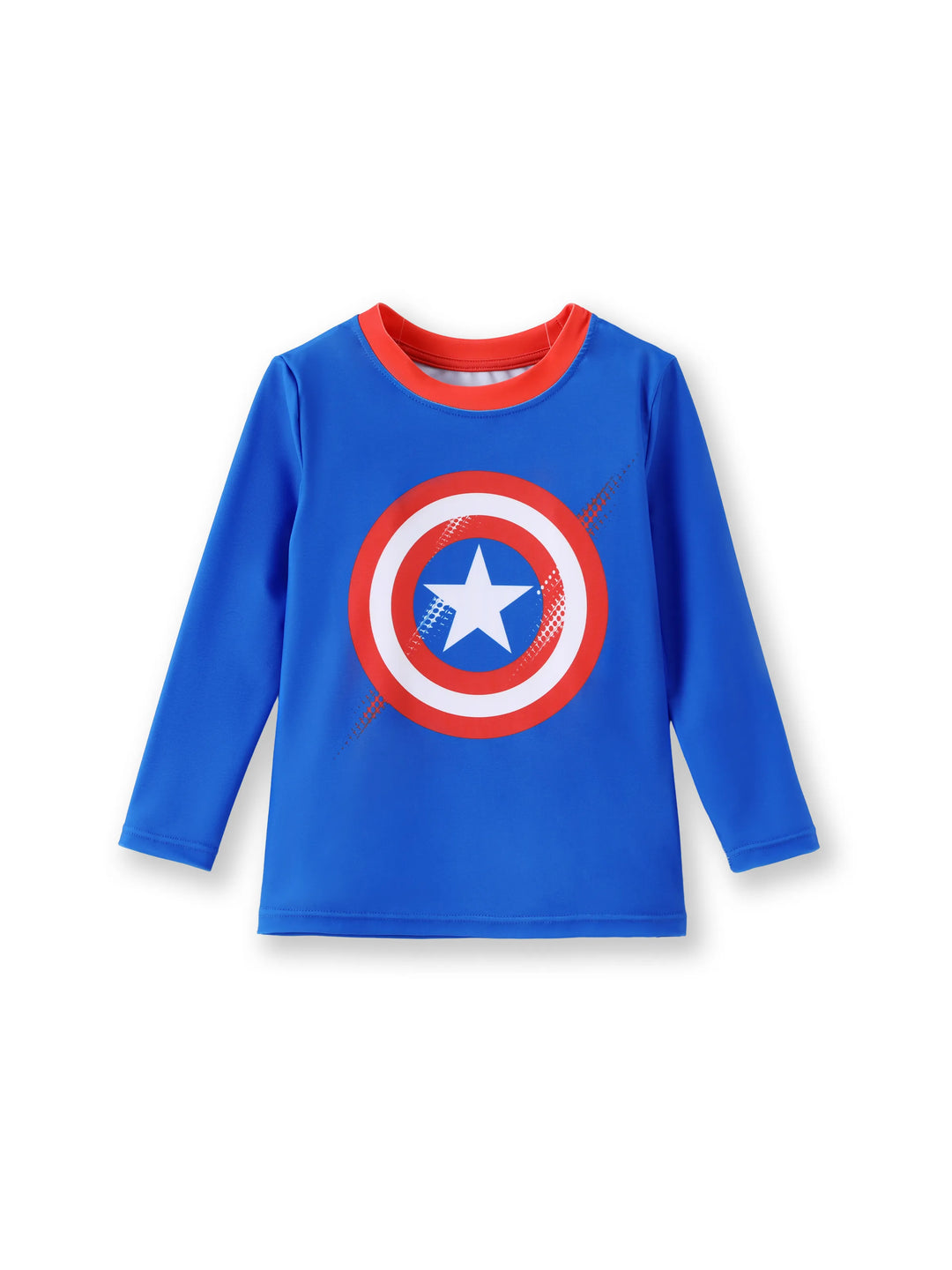 Marvel Kleinkind-/Jungen-2-teiliges Captain America UPF50+ Bade-Set mit Allover-Print – Oberteil und Badehose in Blau.

