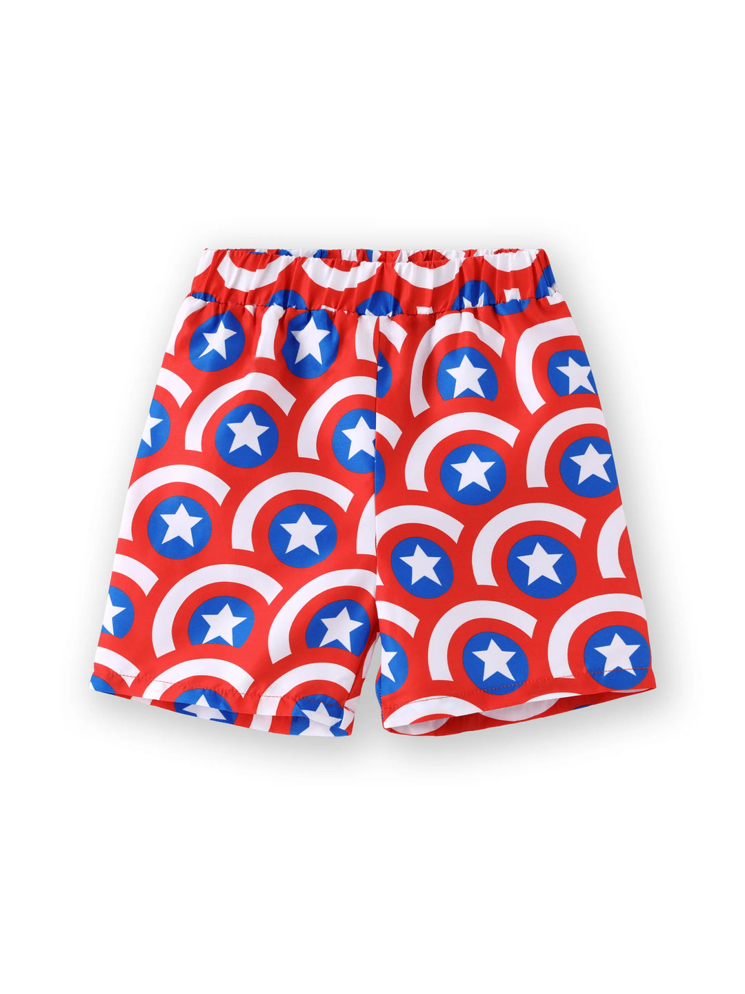 Marvel Kleinkind-/Jungen-2-teiliges Captain America UPF50+ Bade-Set mit Allover-Print – Oberteil und Badehose in Blau.
