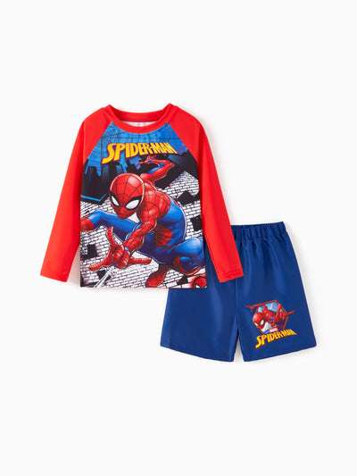 Marvel Toddler/Kid Boy 2pcs Spider Man Colorblock Print UPF50+ Tops and Trunks Swimsuit Red