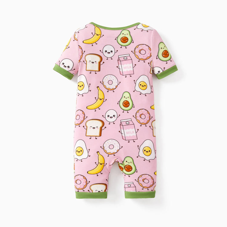 Bamboo Baby Boy /  Girl 2-Way Zip Onesies Anti Slip Childlike Food Pattern Bamboo Sleepwear (Snug-Fitting)
 Light Pink