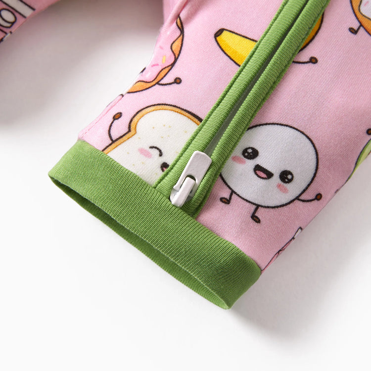 Bamboo Baby Boy /  Girl 2-Way Zip Onesies Anti Slip Childlike Food Pattern Bamboo Sleepwear (Snug-Fitting)
 Light Pink