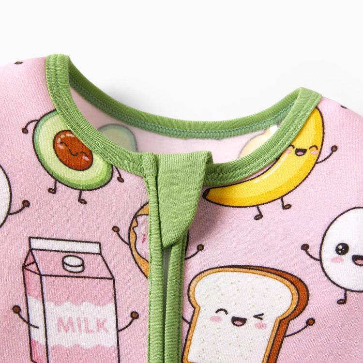 Bamboo Baby Boy /  Girl 2-Way Zip Onesies Anti Slip Childlike Food Pattern Bamboo Sleepwear (Snug-Fitting)
 Light Pink
