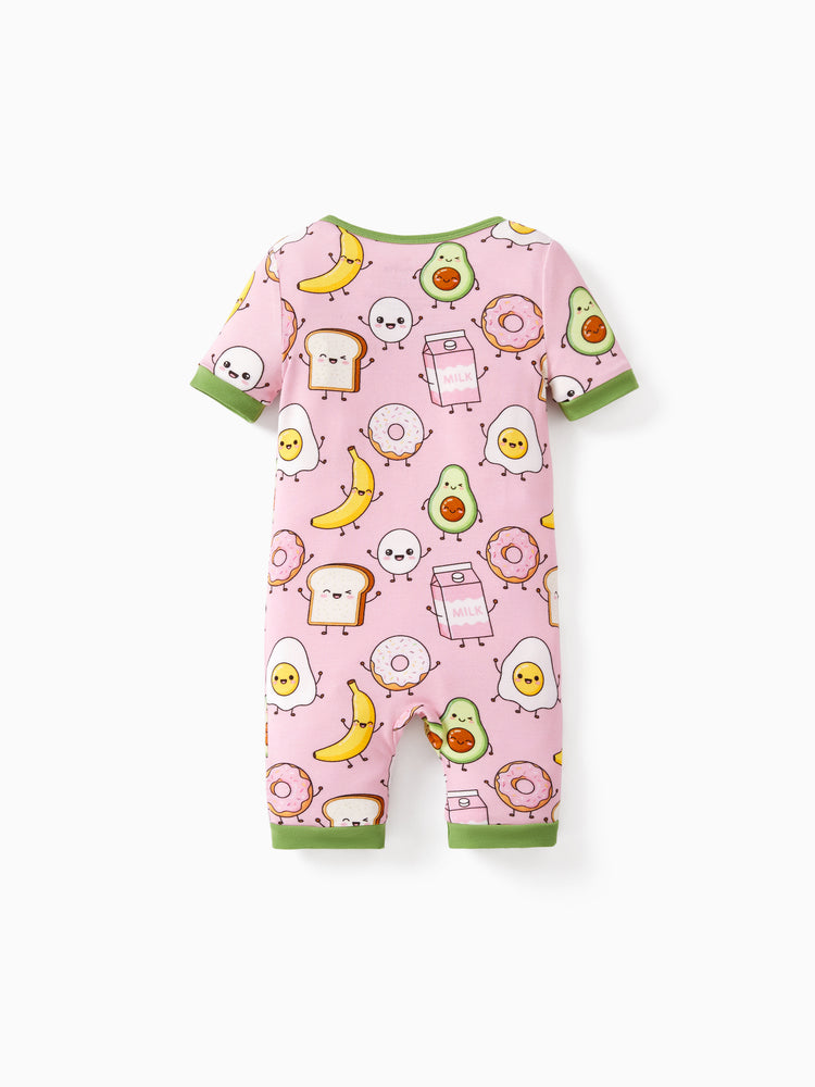 Bamboo Baby Boy /  Girl 2-Way Zip Onesies Anti Slip Childlike Food Pattern Bamboo Sleepwear (Snug-Fitting)
 Light Pink